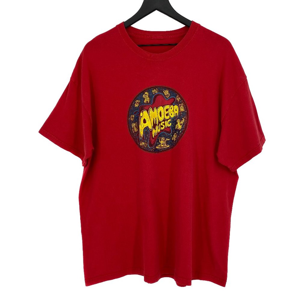 Vintage AMOEBA MUSIC Record Store Space Circle Logo Red Short Sleeves T-Shirt